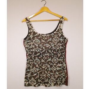 Boho Art to Wear Language Womens Small Olive Floral Paisley Cotton Tank Top USA